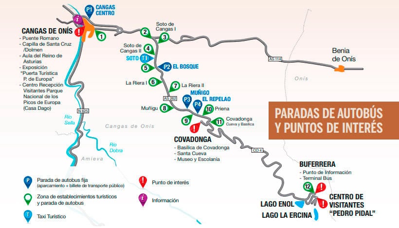 Acceso aparcamientos y servicios en la ruta a Covadonga y Lagos